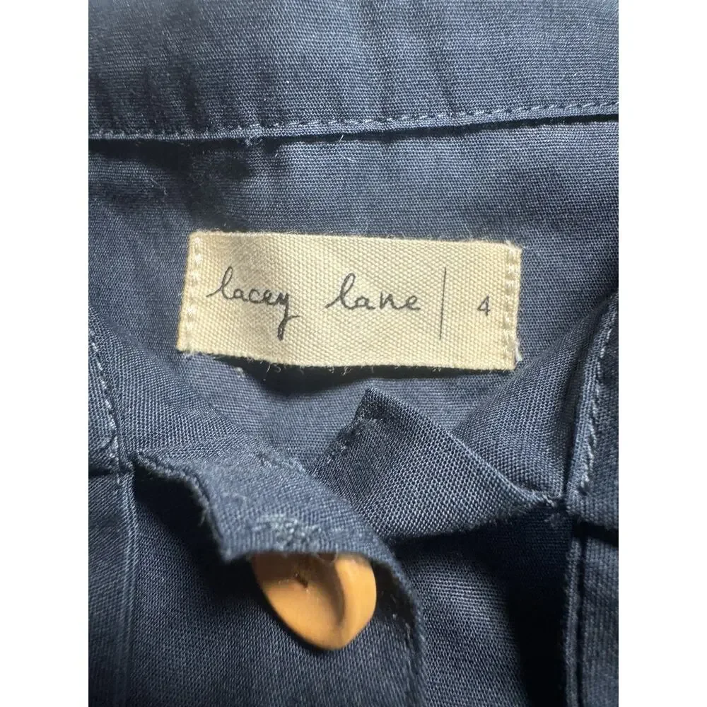 Lacey Lane Girls 4 Navy Cotton Button Front Tie Blouse